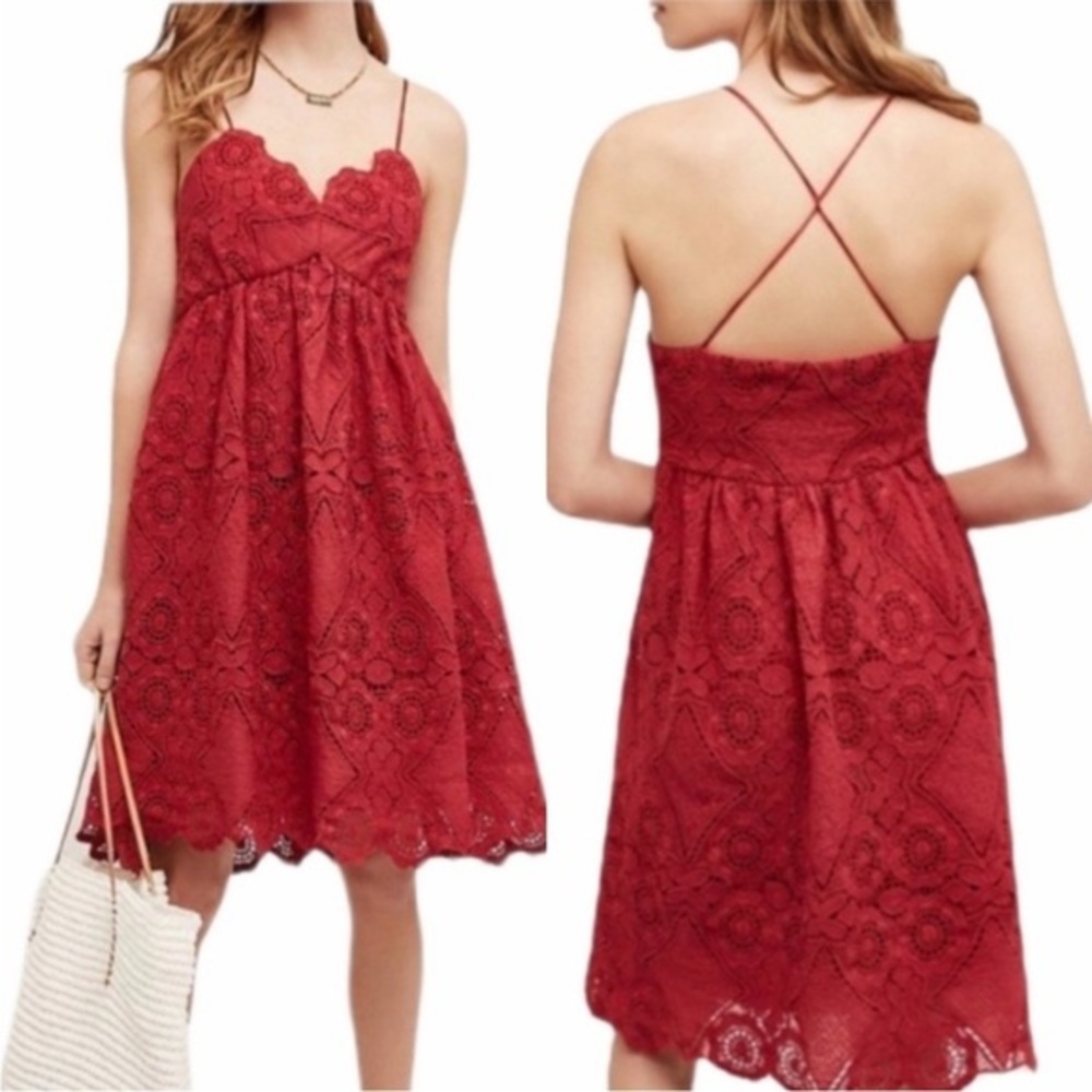 Anthropologie MAEVE Summer Moon Lace Dress, Red - Size 6​​